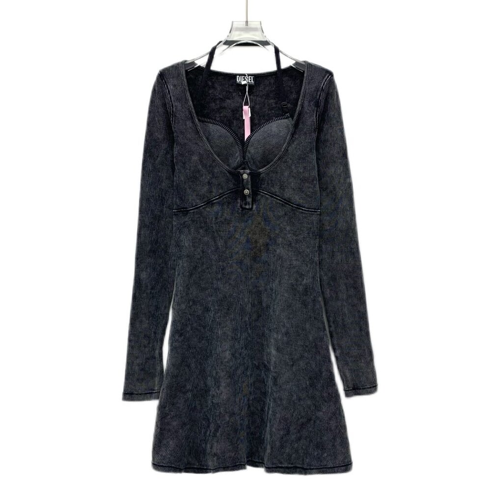 Diesel Black & Gray Washed Long-Sleeve Cotton Dress Size M
